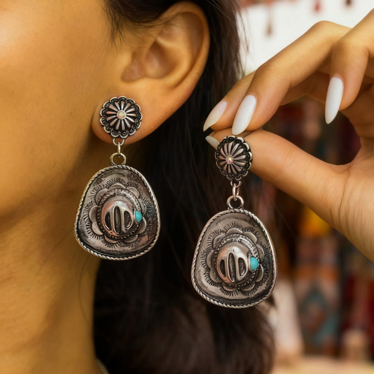 Western Cowboy Style Retro Old Cowboy Hat Pendant Earrings