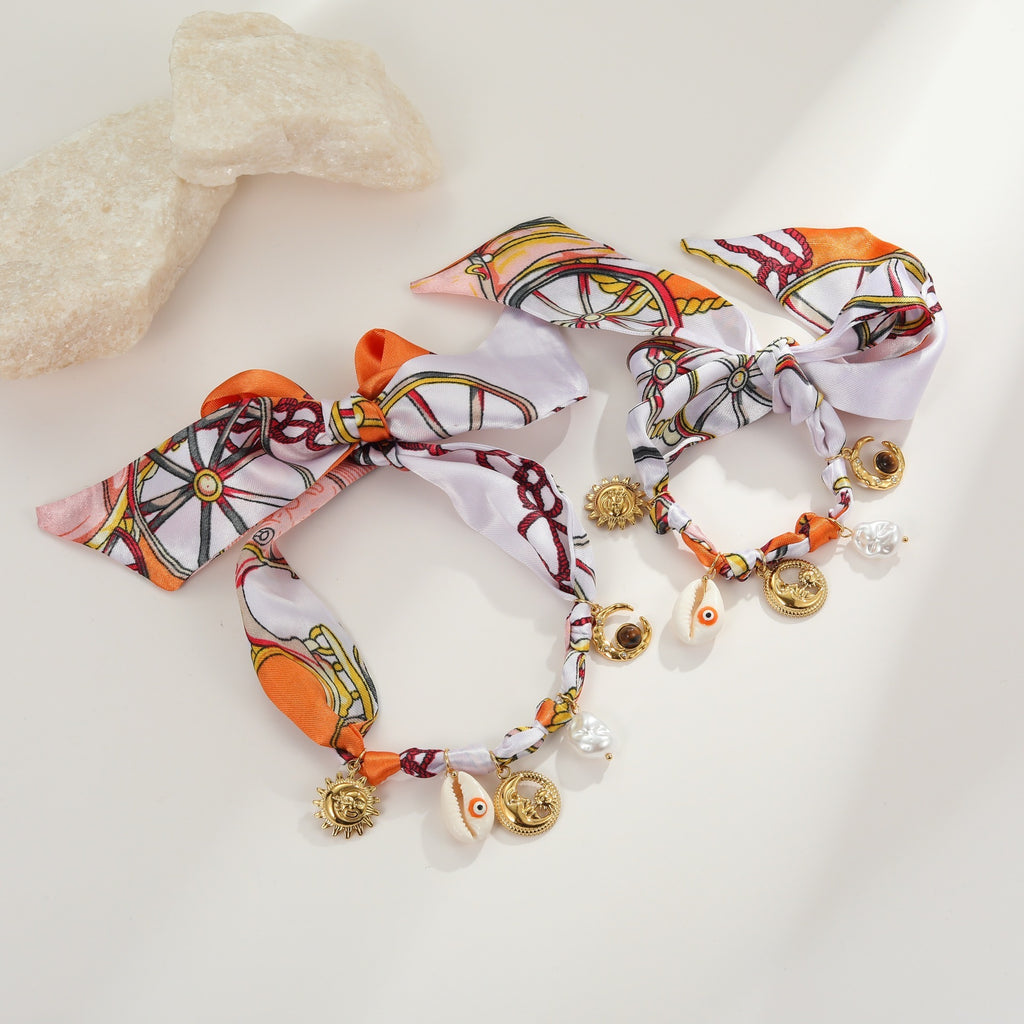 Affordable Luxury Silk Scarf Necklace Stainless Steel Bracelet Vacation Style High Sense