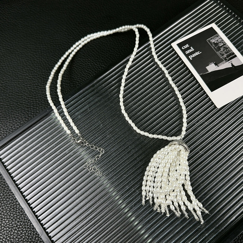 Women's Pearl Tassel Necklace Spring And Summer Long Rice Pearl Necklace