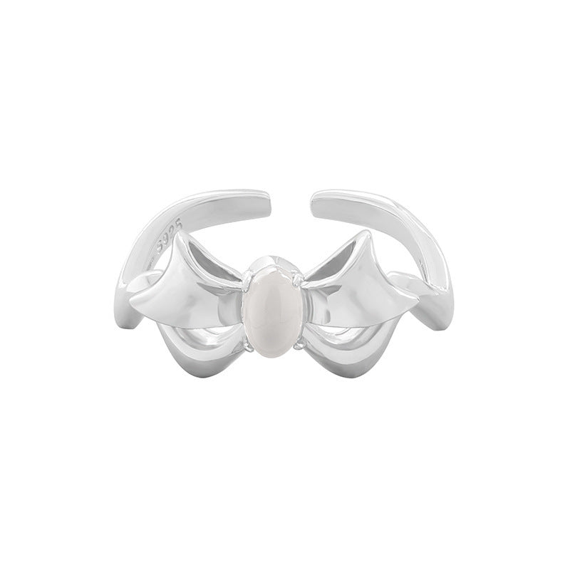 Special-interest Design Bow Black And White Agate All-Match Ring Advanced Sense
