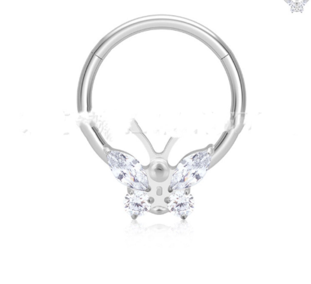 Fashion Butterfly Inlaid Zircon Closed Ring Nose Ring Stud Earrings Titanium Alloy Human Body Piercing Accessories