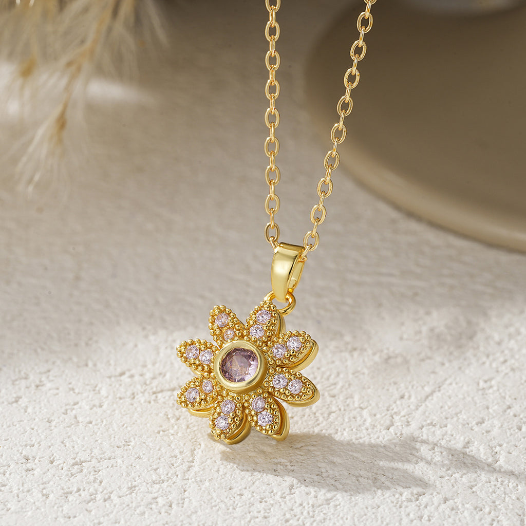 Free-spinning Five-petal Flower Open Ring Necklace