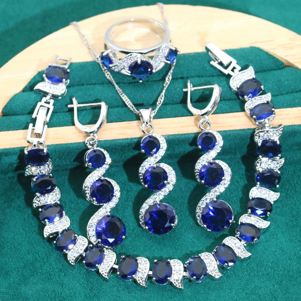 Beautiful Exquisite Popular Zircon Necklace Bracelet Earrings Four-piece Ring Set Pack