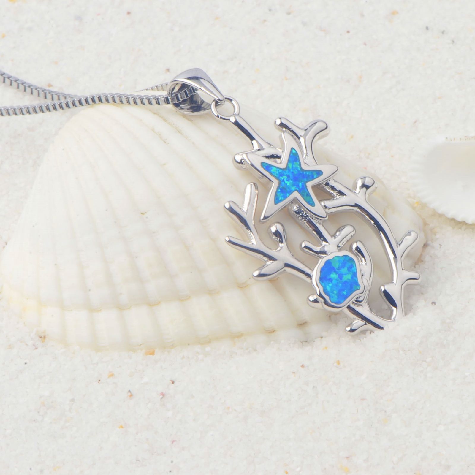 Blue Sea Cucumber Pendant With Opal Necklace