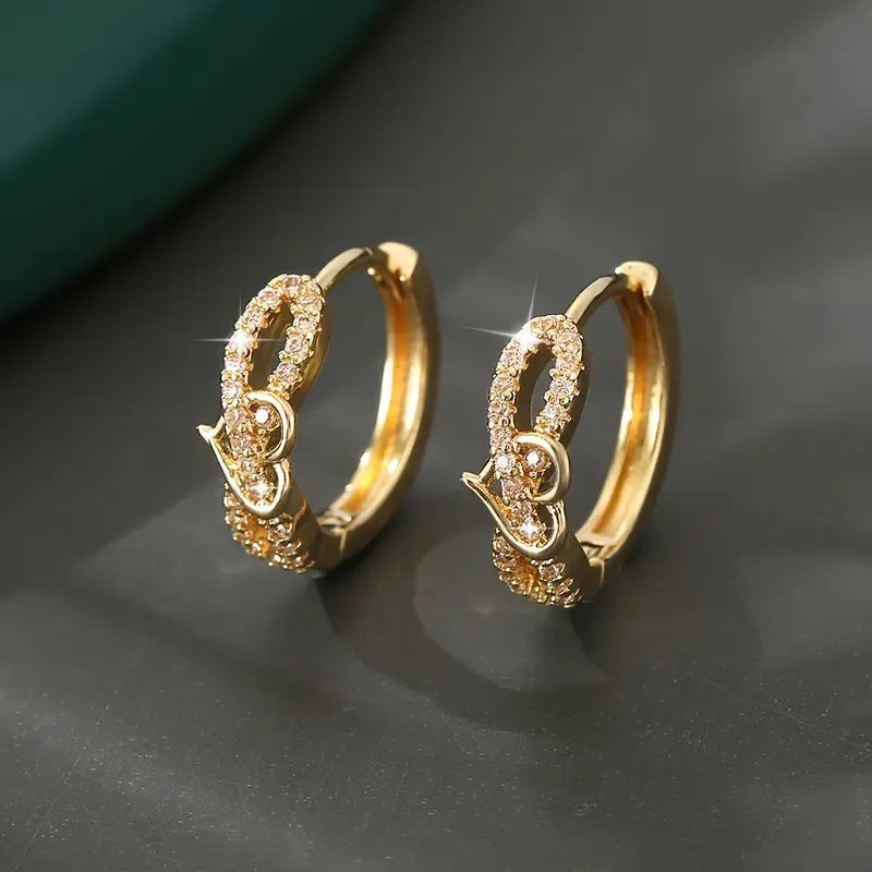 Copper Inlaid Zircon Retro Versatile Round Earrings For Women
