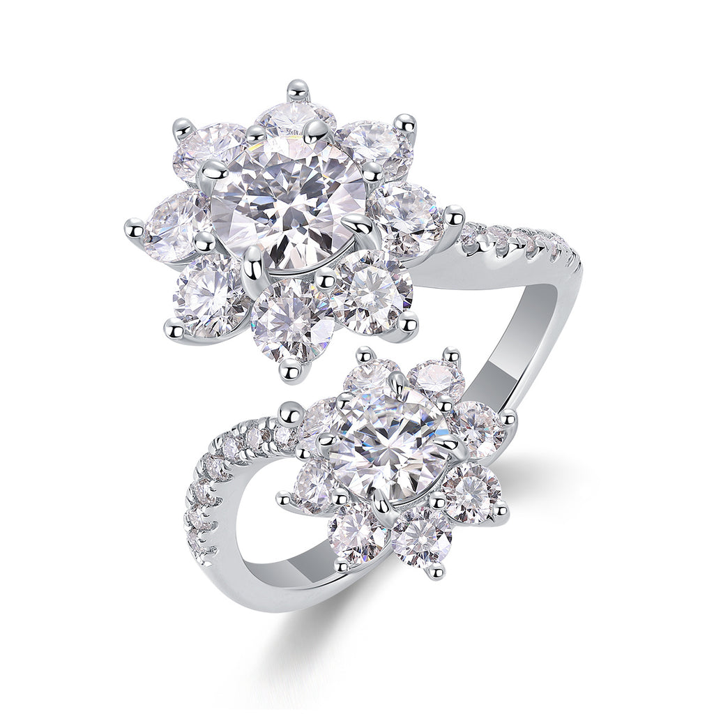 Petal Morning Dew - A Wedding Ring Set With Top-quality 1-carat Moissanite S925 Silver And Platinum-plated Diamond. The Ring Can Be Inspected With A Diamond Pen