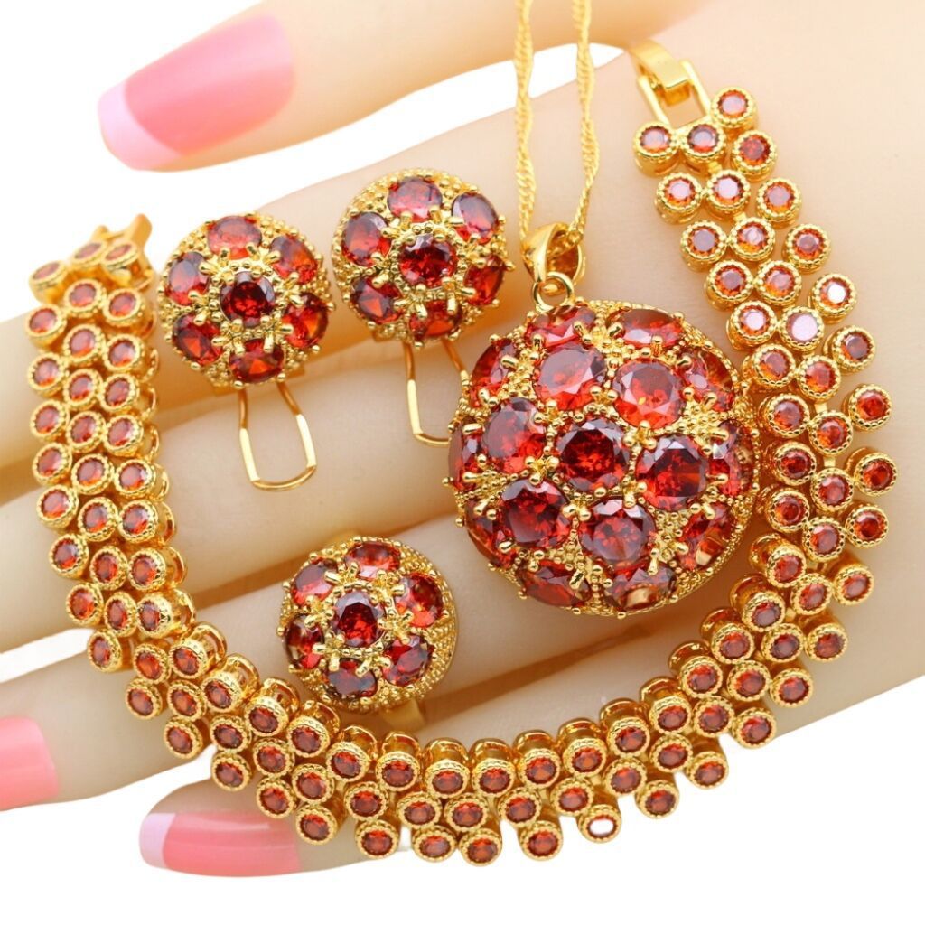 All-match Zircon Earrings Pendant Ring Bracelet 4-piece Set