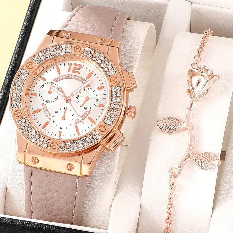 Ins Korean Style Diamond-embedded Fashion Pu Strap Watch