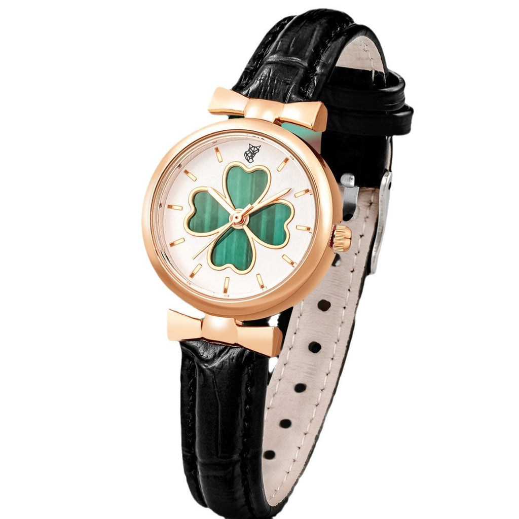 Women's Watch Brooch Clover Quartz Retro
