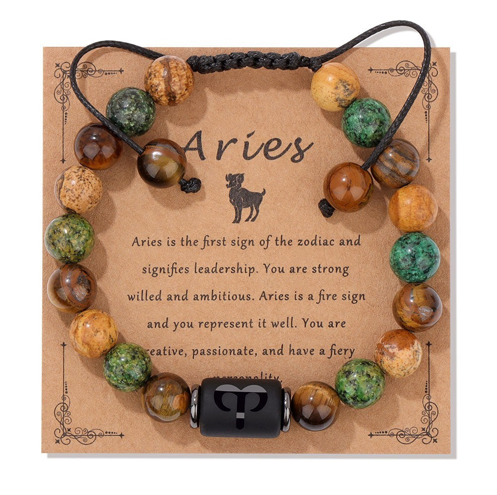 12 Constellation Woven Men's Retro Natural Stone Bracelet