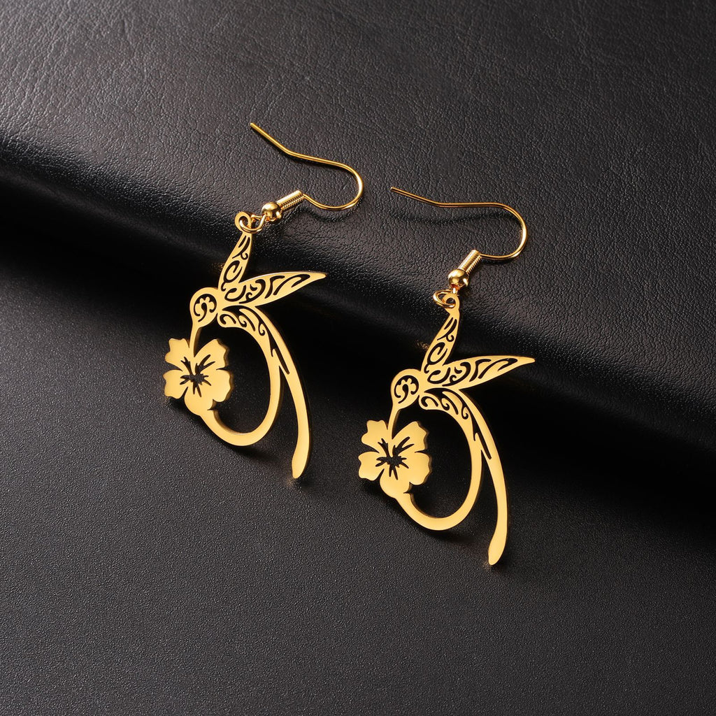Titanium Steel Earrings Light Luxury High-end Hollow Hummingbird Honey