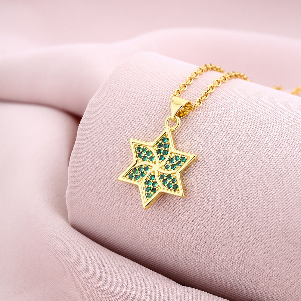 Six-pointed Emerald Zircon Pendant Necklace