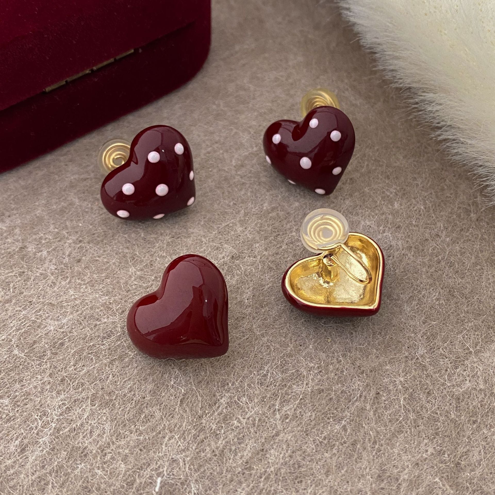 Red Drip Glaze Love Ear Clip No Piercing Stud Earrings