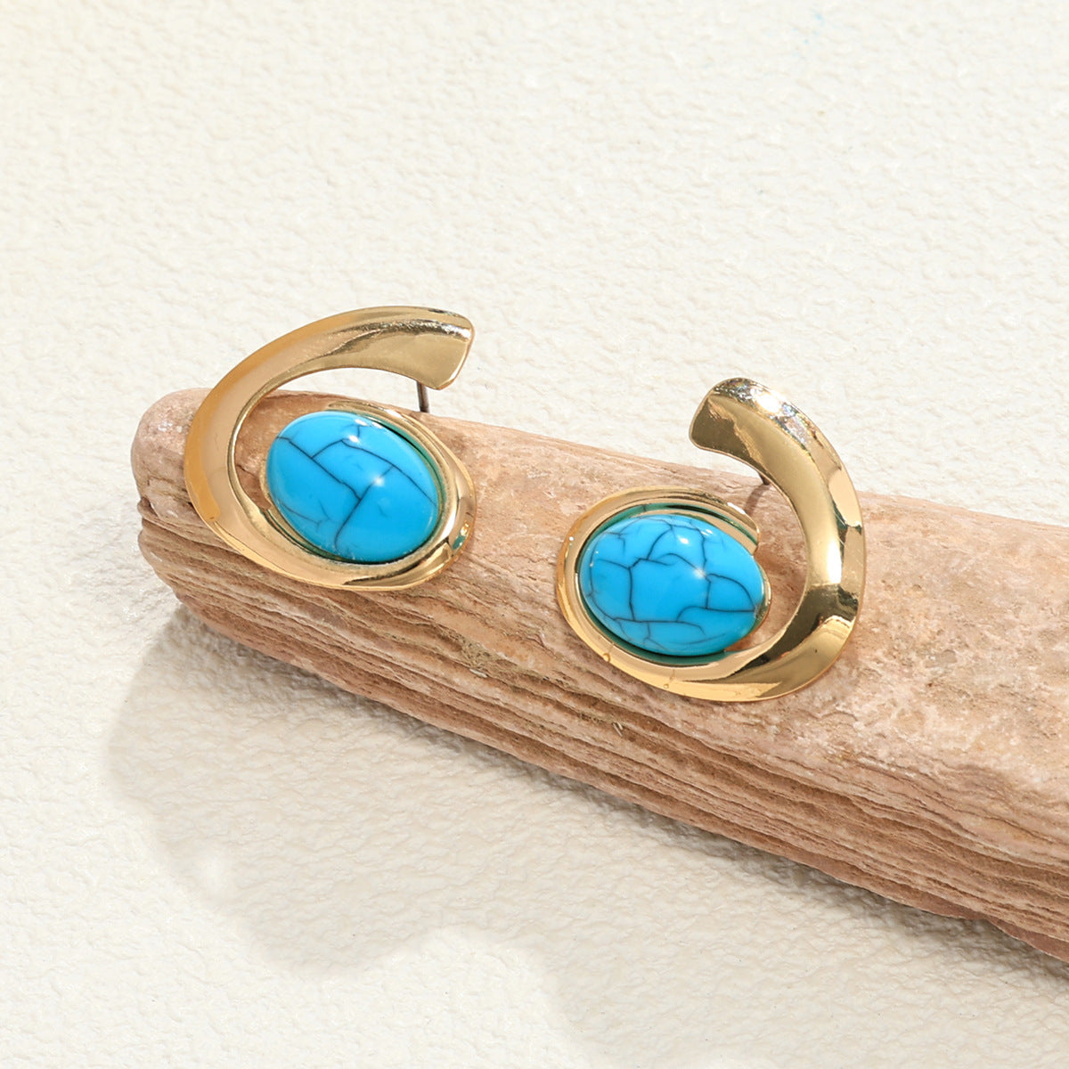 Inlaid Turquoise Spiral Earrings Necklace Bracelet Ring Set