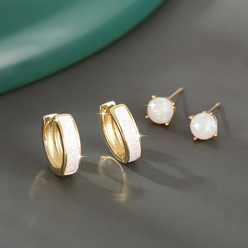 Luxury Temperament Copper Inlaid Opal Round Ear Clip