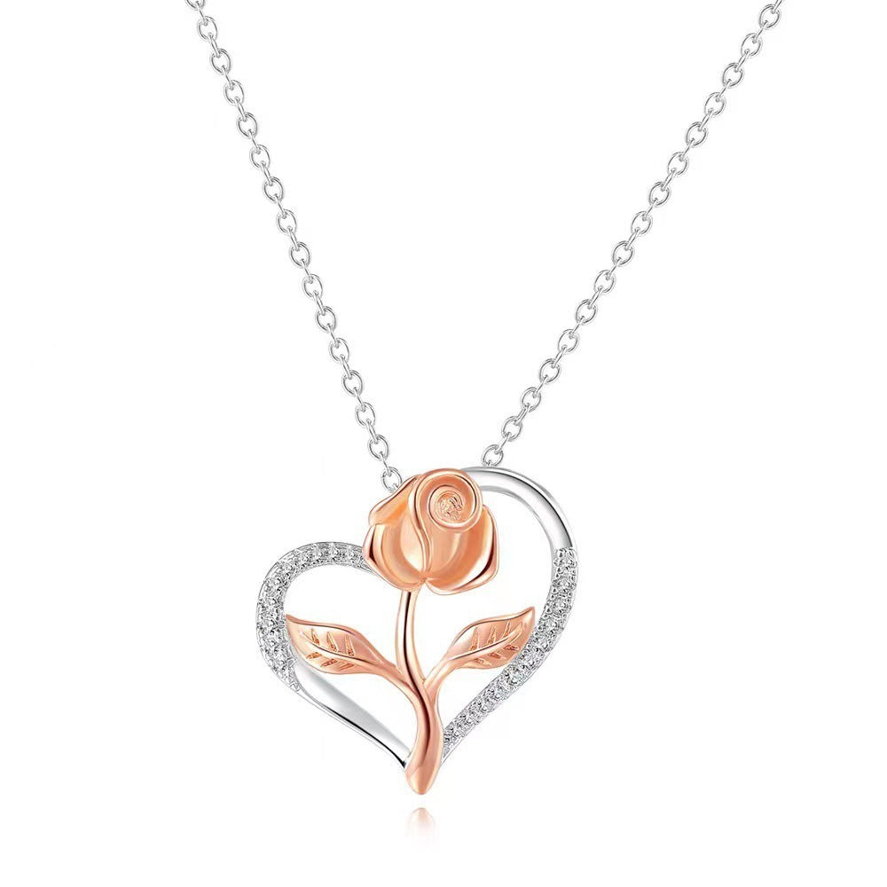 Necklace S925 Fashion European And American Style Heart-shaped Rose