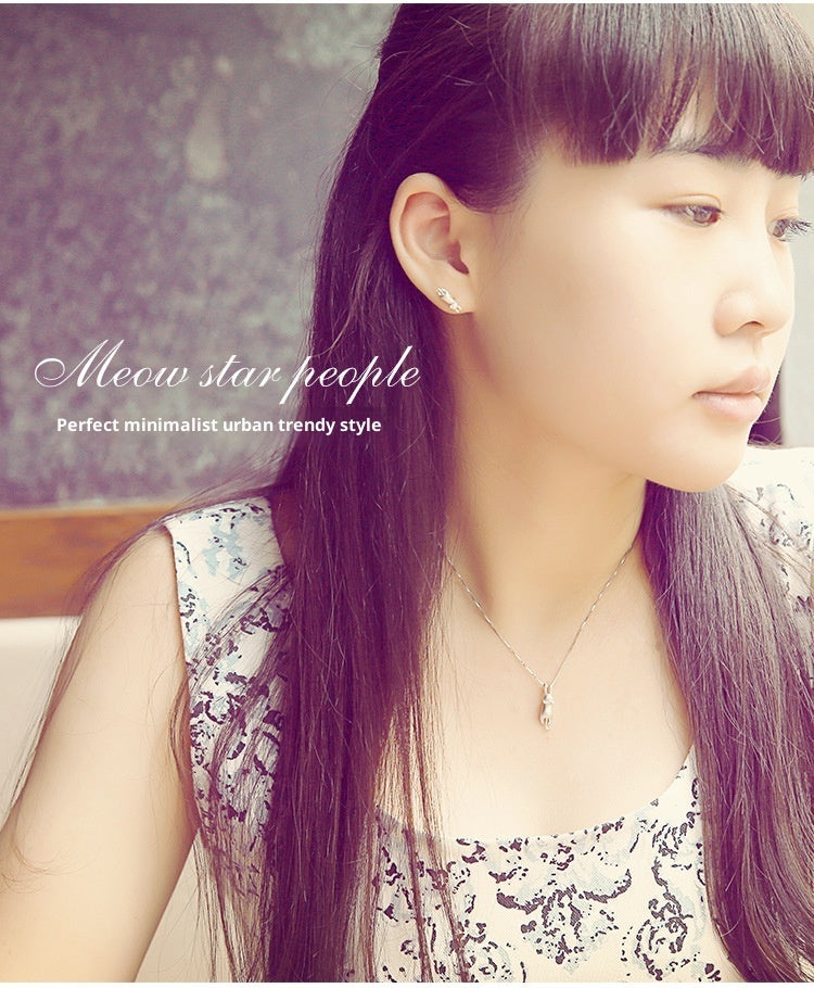 S925 Sterling Silver Necklace Cute Cat Sterling Silver Necklace