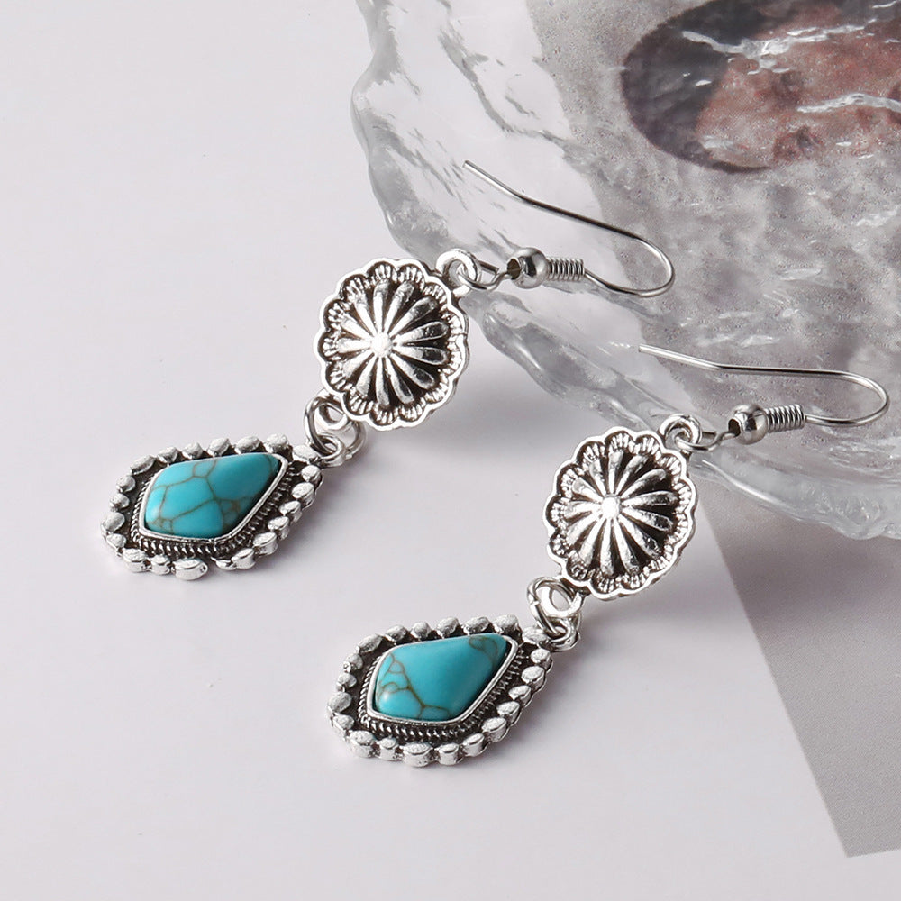 Bohemian Vintage Carved Turquoise Long Earrings