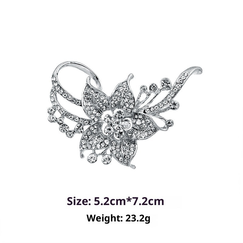 Minimalist Pearl Floral Brooch With Diamond Flower Accessory Pin