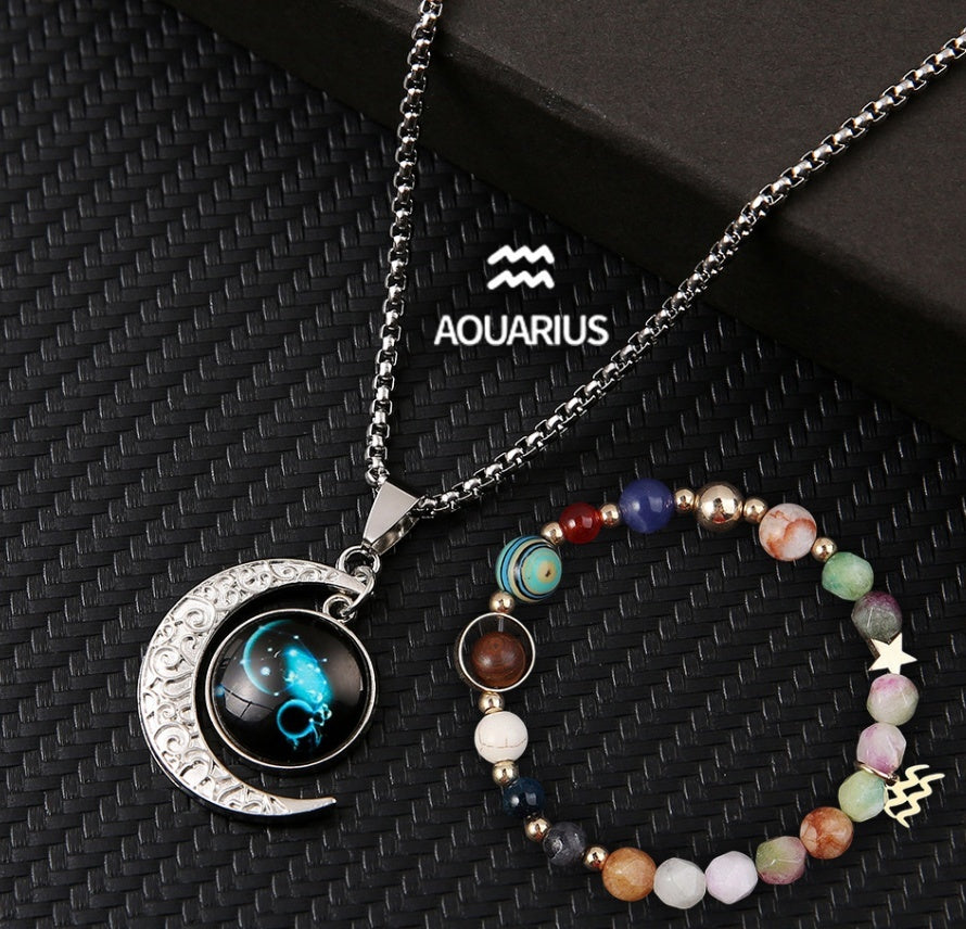 Natural Stone Necklace Set For The 12 Zodiac Signs