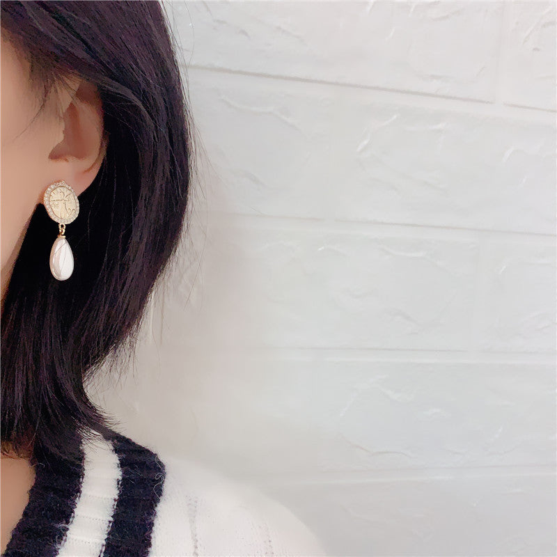 Water Drop Pearl Earrings Female Micro Inlaid Zircon