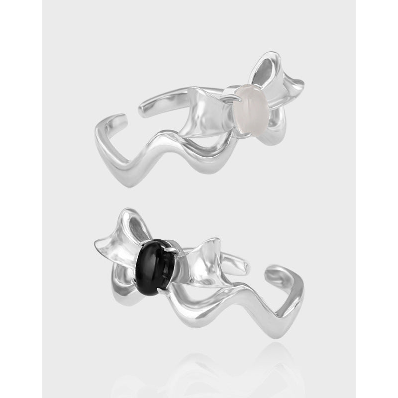 Special-interest Design Bow Black And White Agate All-Match Ring Advanced Sense