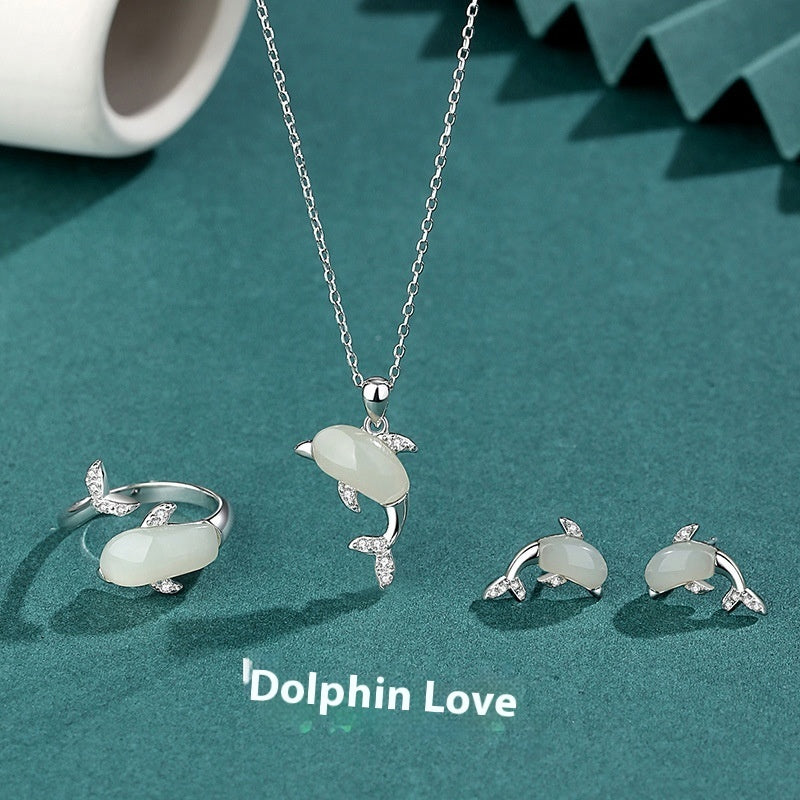 S925 Sterling Silver Gold-plated Southern Red Agate Necklace Dolphin Love Women's Small Cute Suit