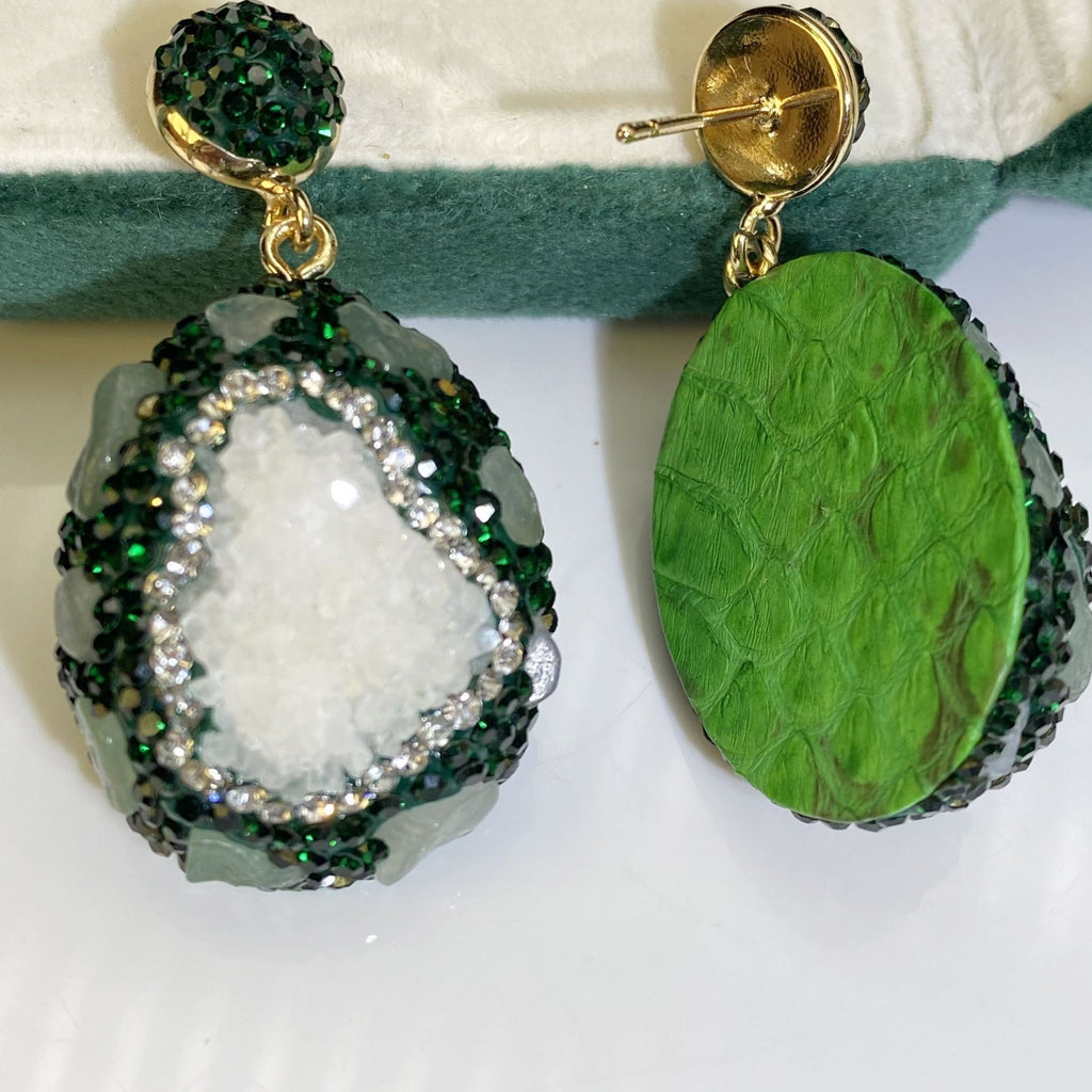 Crystal Bud Inlaid Emerald Earrings