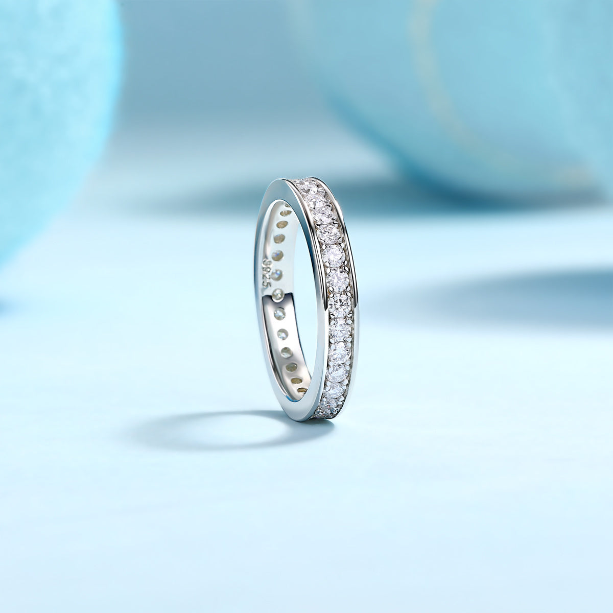Trajectory - Set With Top-quality Moissanite S925 Silver And Platinum-plated Diamond Wedding Ring, The Ring Can Be Tested With A Diamond Pen In Gold And Rose Gold