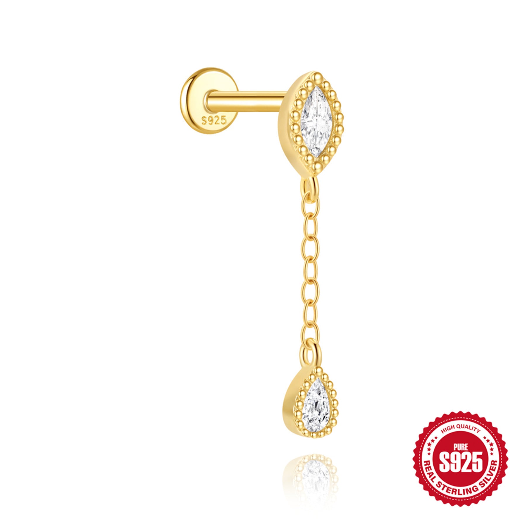 S925 Sterling Silver Hollow Lotus Flower Rhinestone-embedded Ear Bone Stud