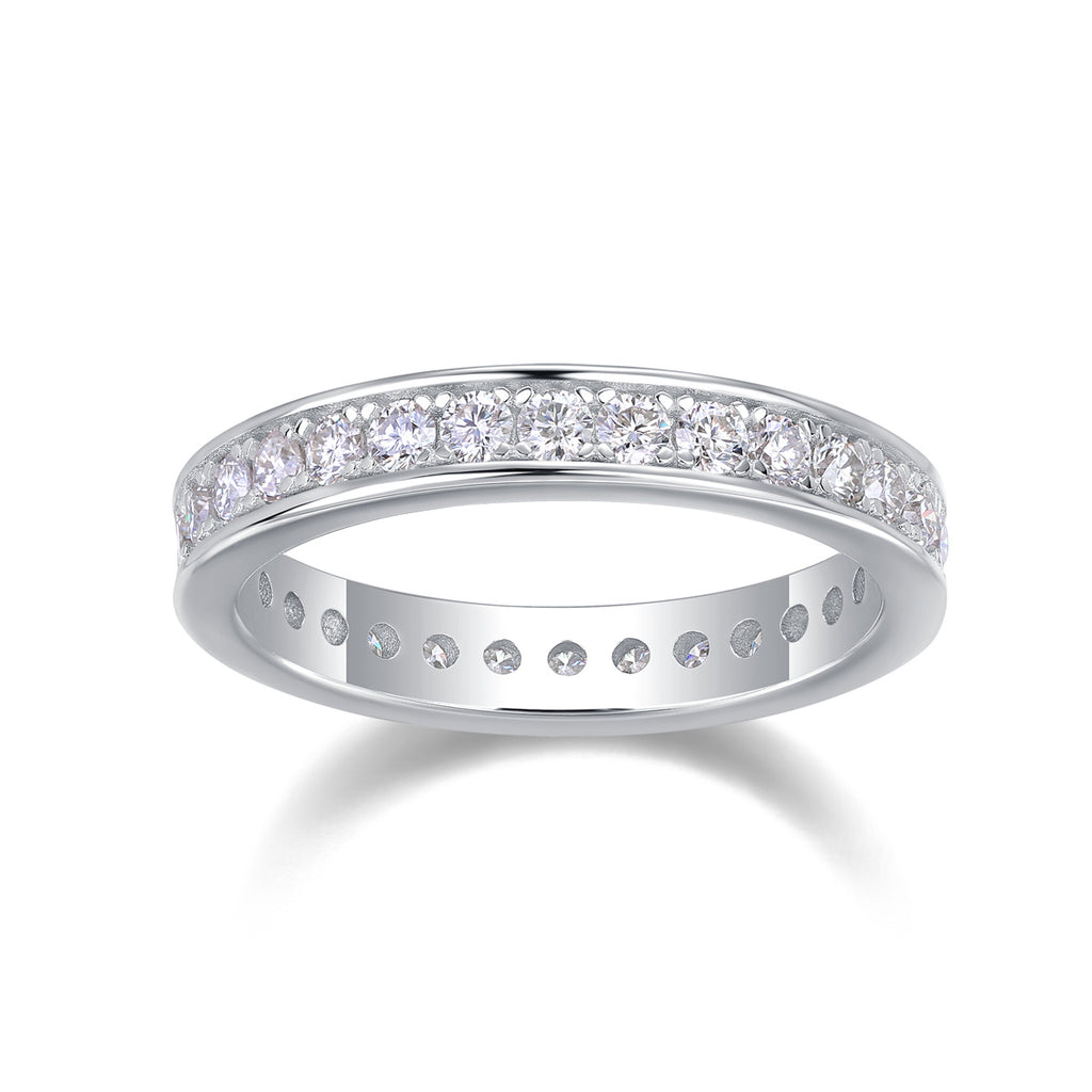 Trajectory - Set With Top-quality Moissanite S925 Silver And Platinum-plated Diamond Wedding Ring, The Ring Can Be Tested With A Diamond Pen In Gold And Rose Gold