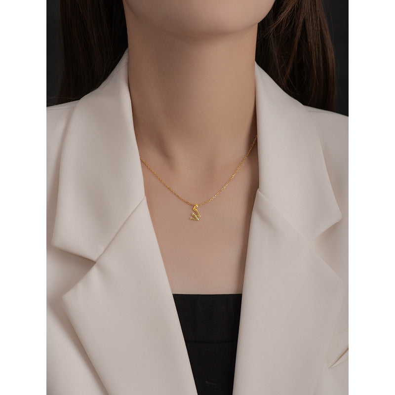 S925 Sterling Silver Minimalist Niche 26 Letter Smooth Pendant