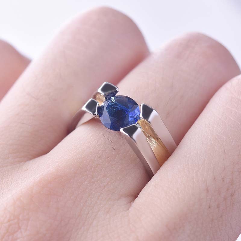 Europe And America Creative Geometric Sapphire Two-tone Women's Ring