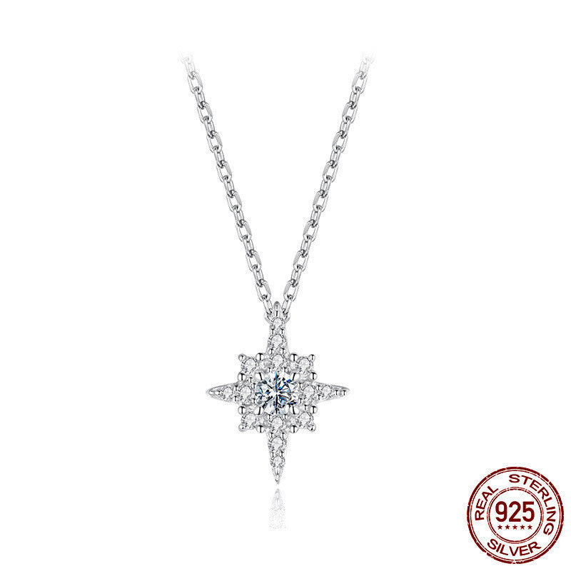 Original D Color Shining Moissanite Eight-pointed Stars Necklace