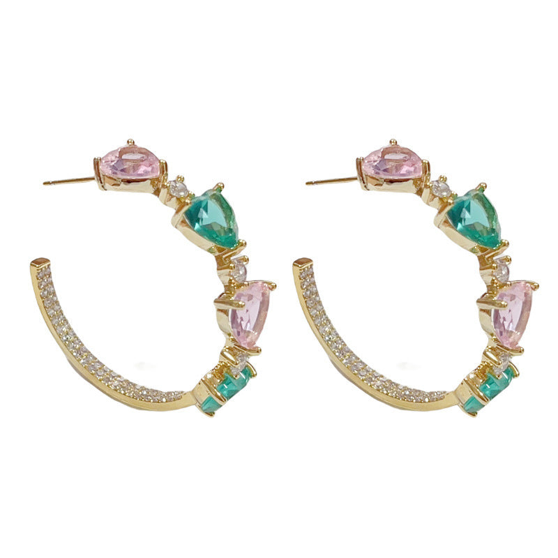 Colored Loving Heart C- Shaped Ear Ring