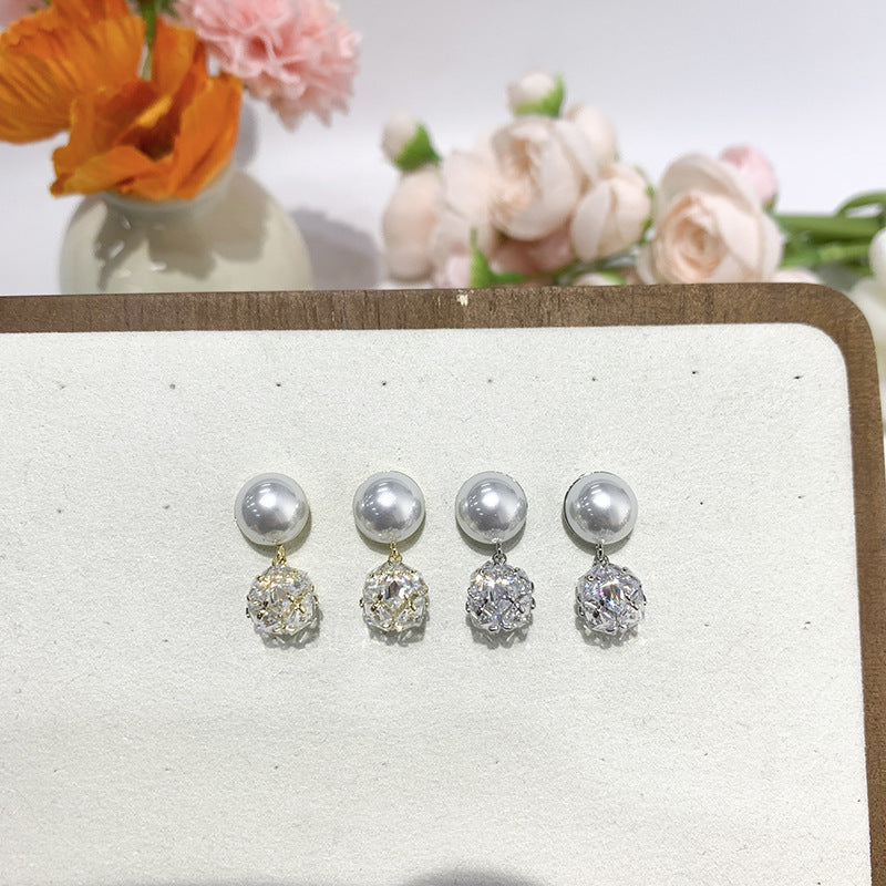 Fashion Micro Inlaid Square Diamond Pearl Earrings For Women