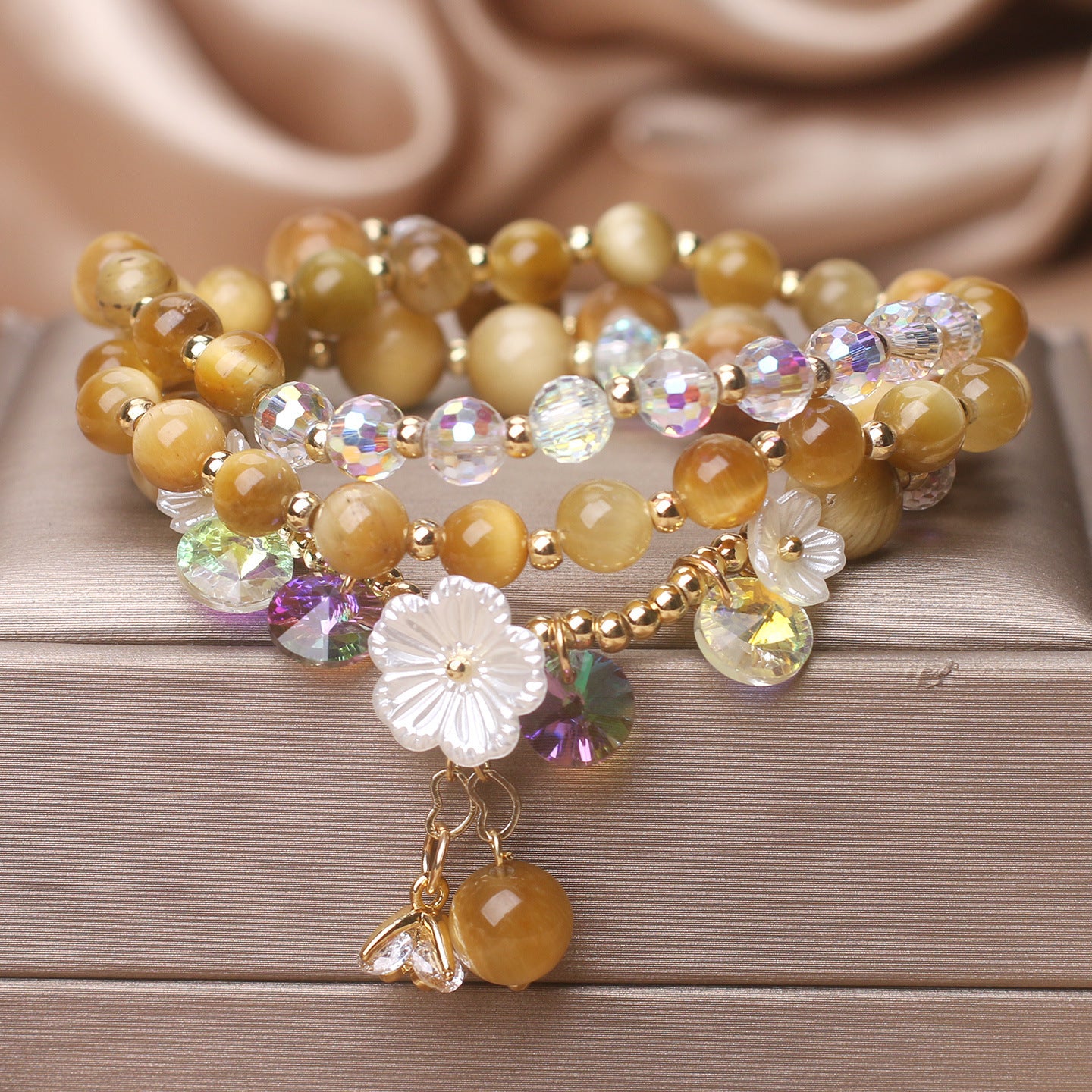 New Chinese Style Gold Tiger Eye Multi-ring Winding Bracelet Female Light Luxury