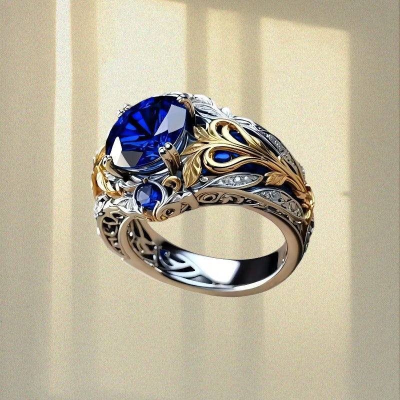 Vintage Inlaid Sapphire Ring Creative Electroplated Ring