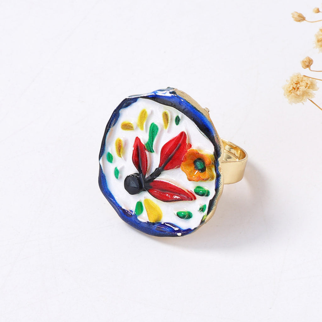 Alloy Printed Flower Heart Open Women's Ring