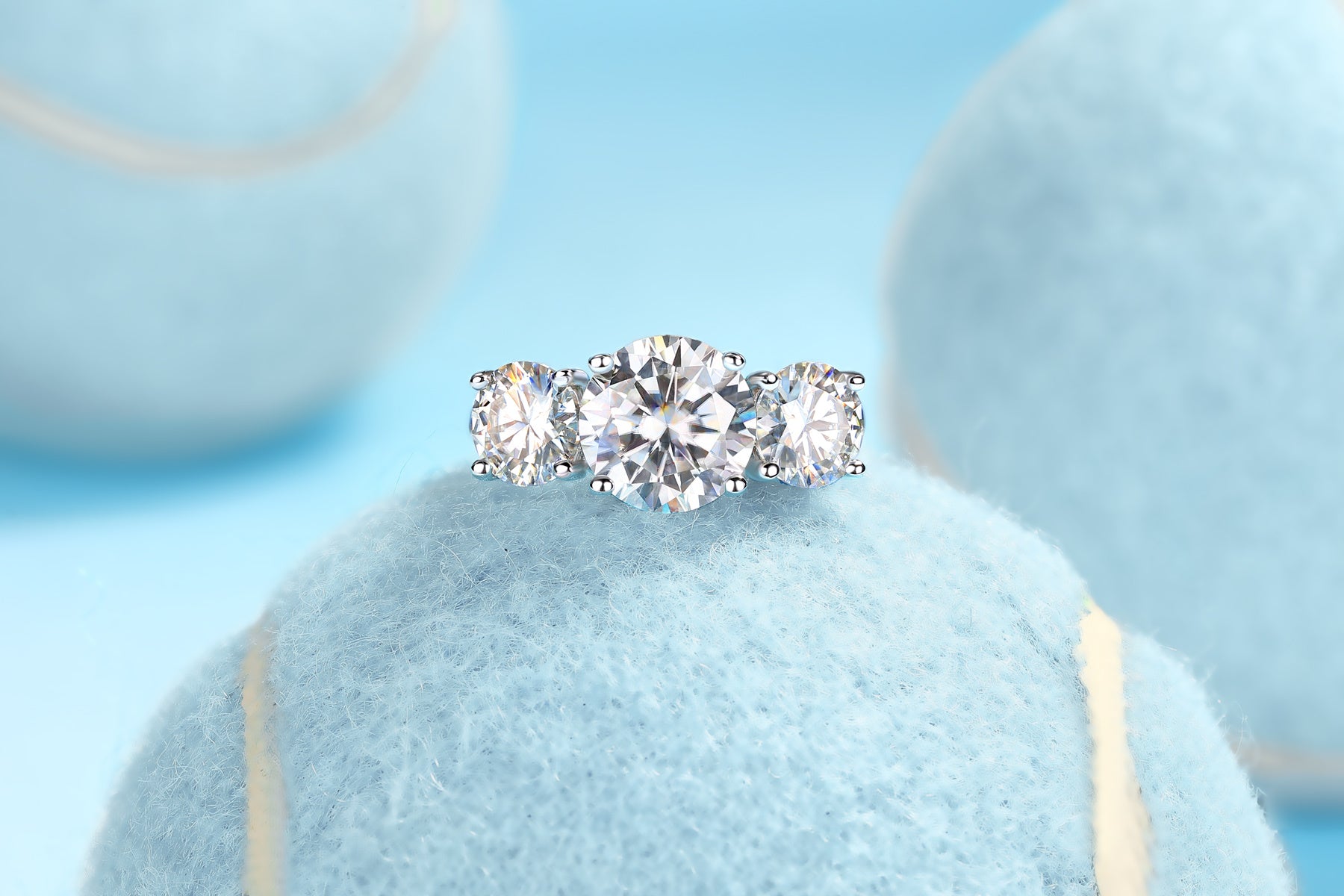 Three Lives Of Fortune - A Wedding Ring Set With Top-quality 3-carat Moissanite S925 Silver And Platinum-plated Diamond. The Ring Can Be Inspected With A Diamond Pen