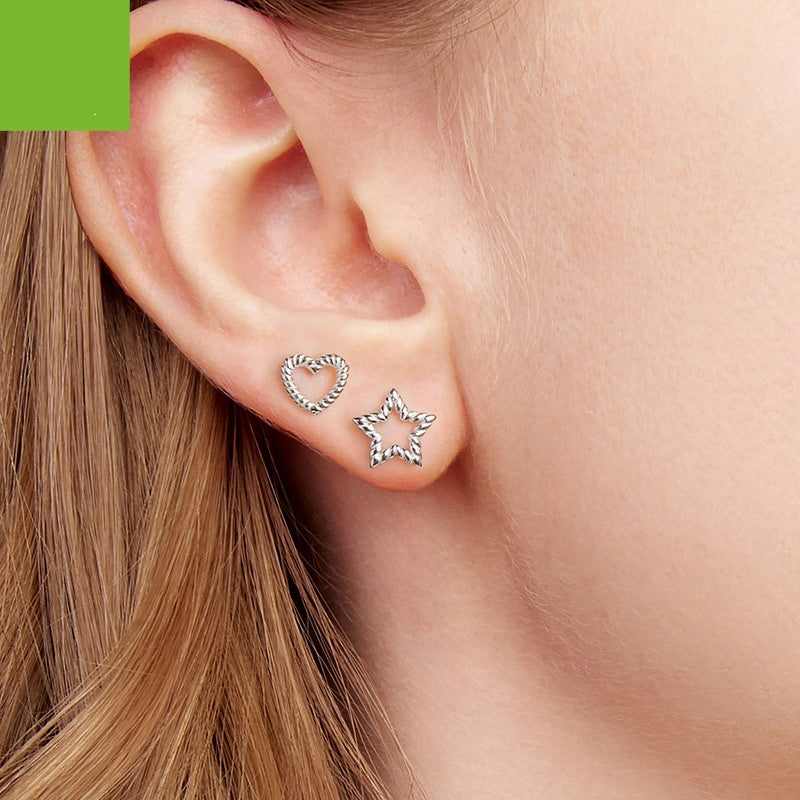 S925 Sterling Silver Hollow Twist Love Heart Stud Earrings