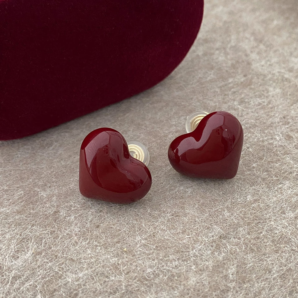 Red Drip Glaze Love Ear Clip No Piercing Stud Earrings