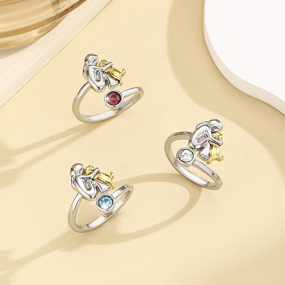 Birthstone Rhinestone Women's Open Ring