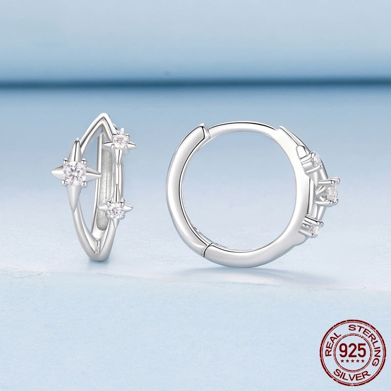 Simple S925 Sterling Silver Eight-pointed Stars Ear Clip Earrings