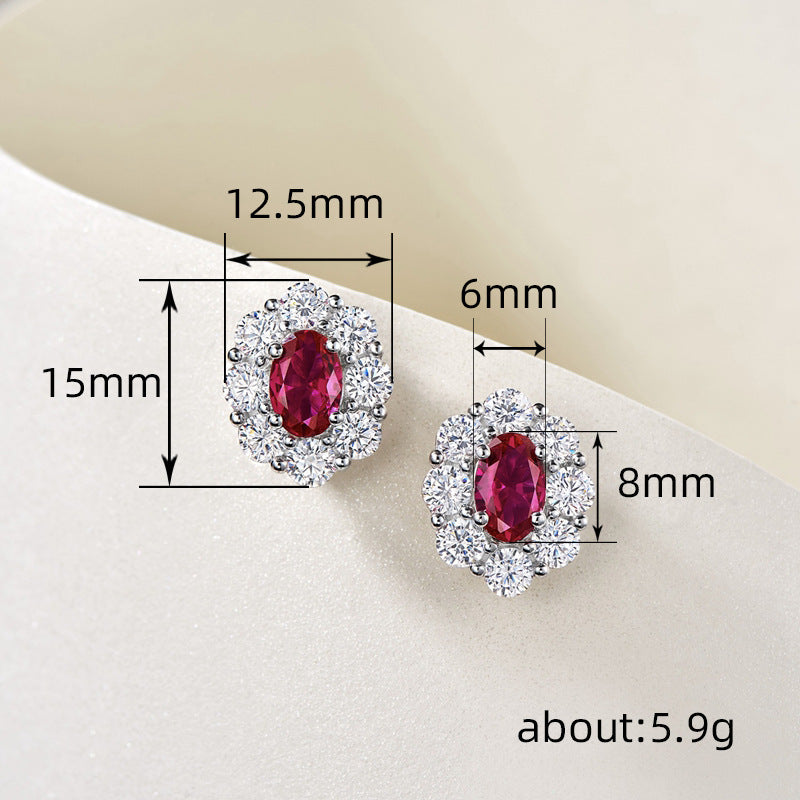 Simulated Ruby Oval Fashion Trendy Temperament Earrings