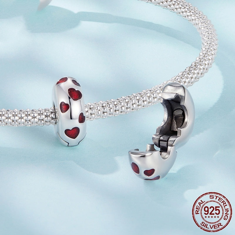 Red Heart-shaped Oil Dripping Heart-shaped S925 Sterling Silver Spacer Beads