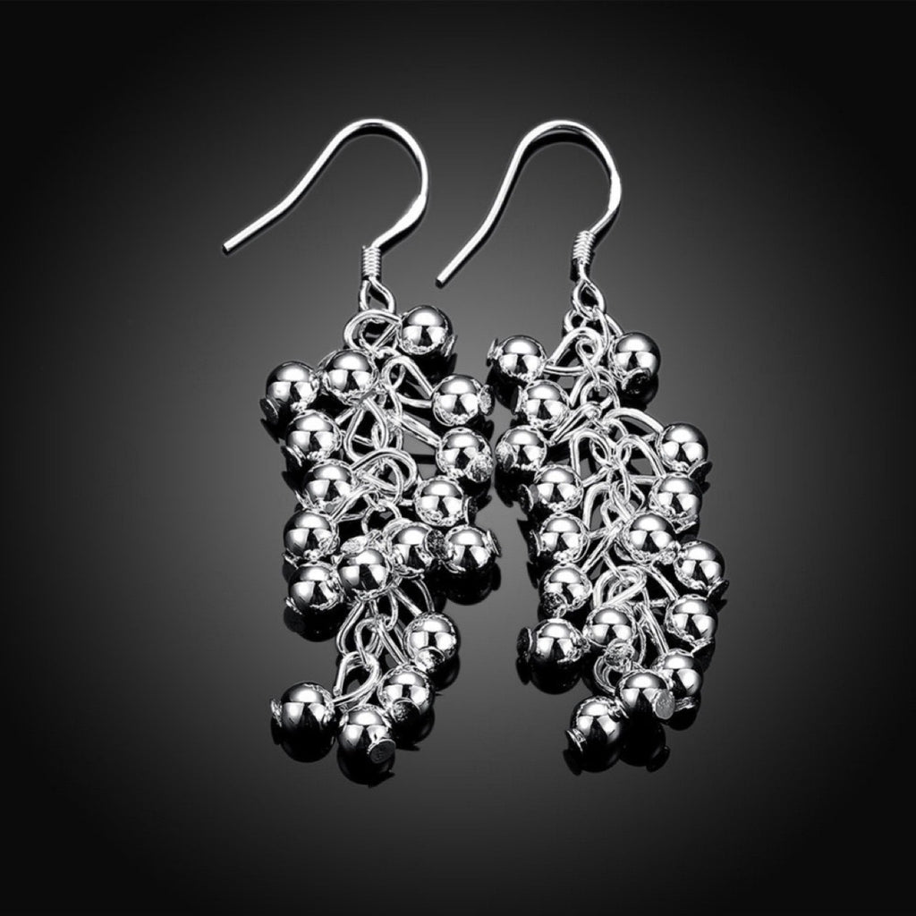 Silver Light Beads String Earrings Outside Women