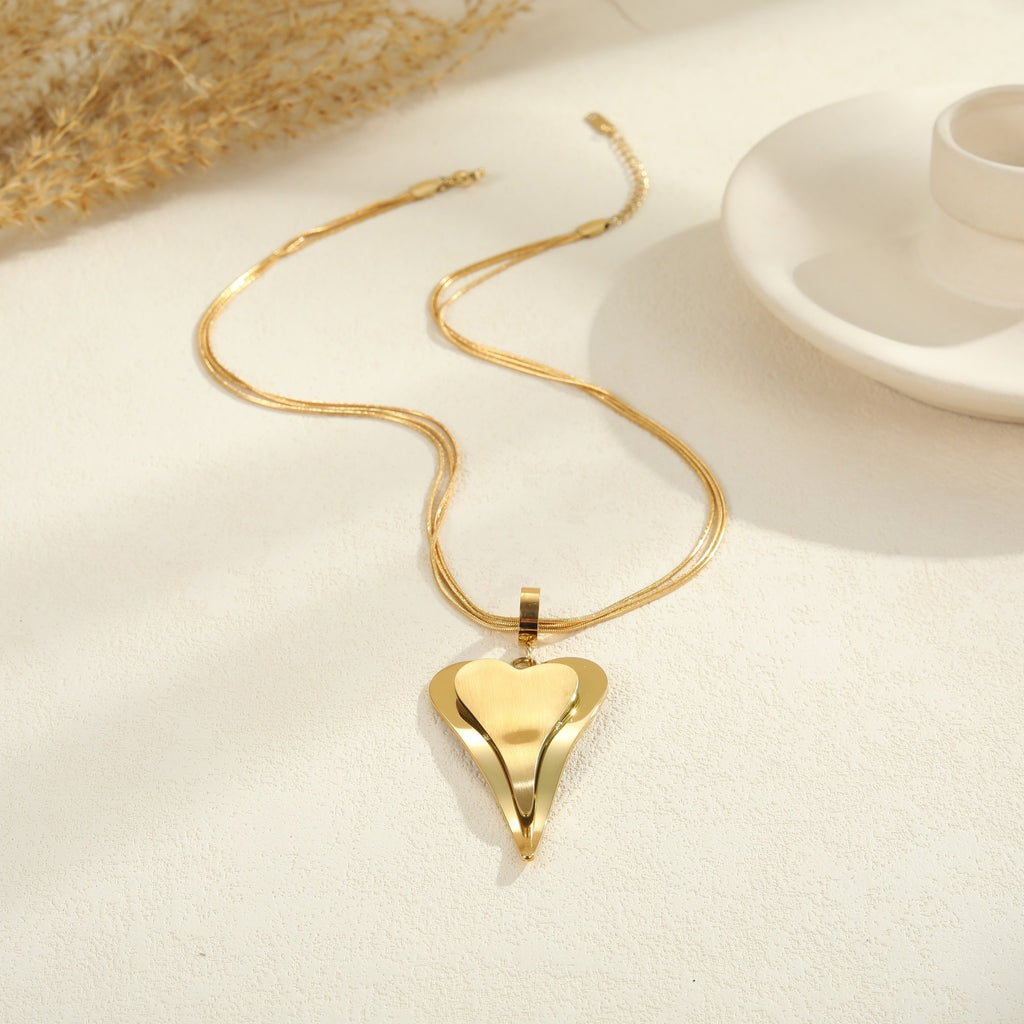 Double Heart Snake Bones Chain Stainless Steel Design Sense