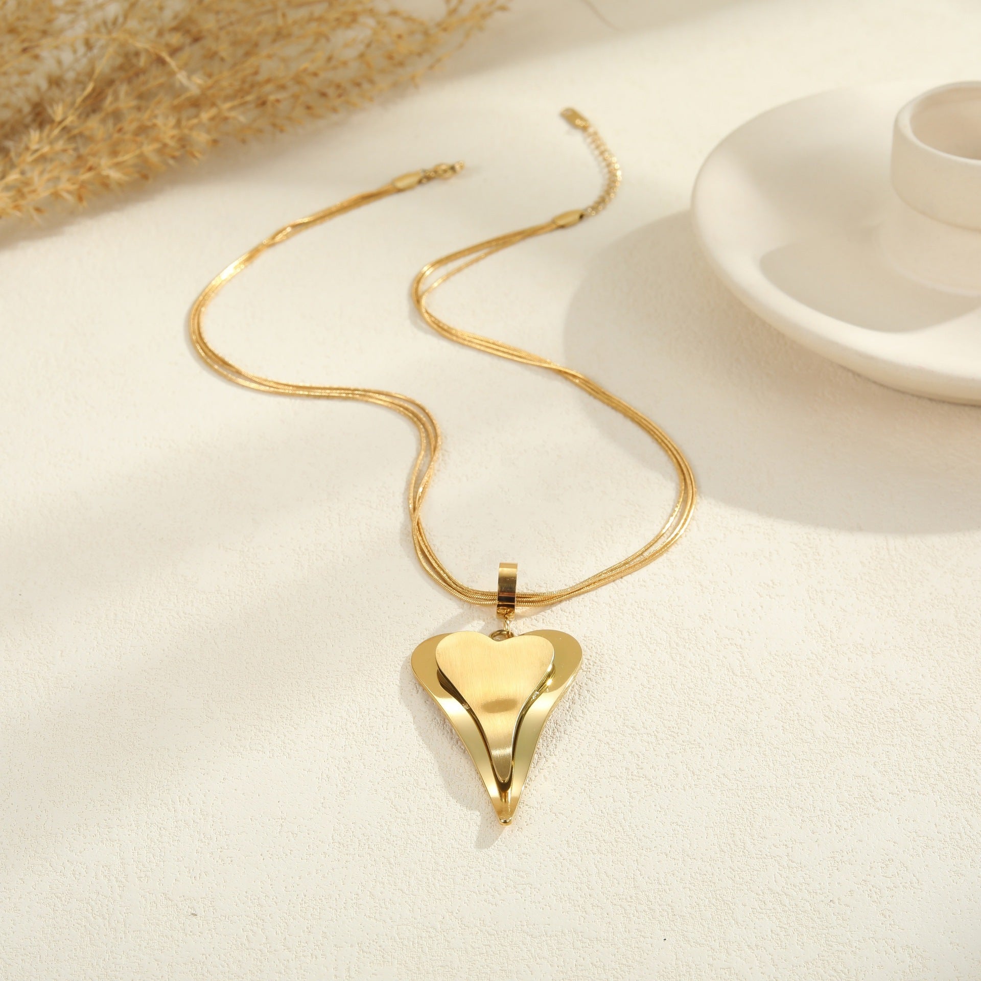 Double Heart Snake Bones Chain Stainless Steel Design Sense