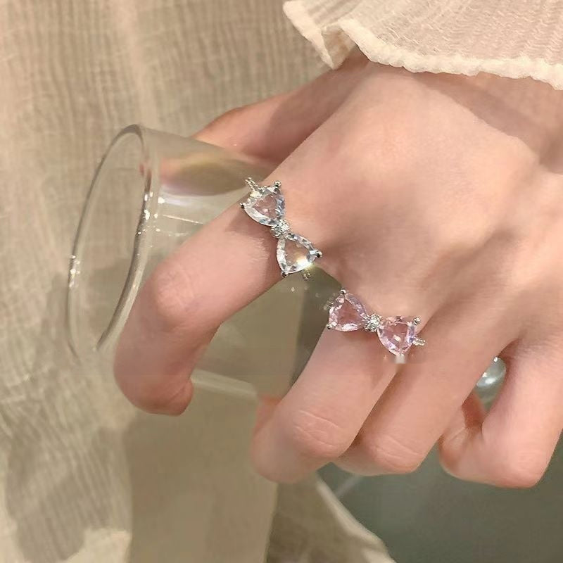 Diamond Bow Open Ring Female Niche High-end Adjustable